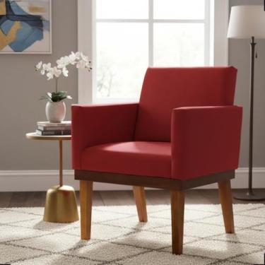 Imagem de Poltrona Decorativa Para Sala Recepção Manicure Consultório Salão de Beleza Base em Madeira Divine Tecido Suede (Bordô)