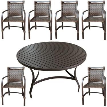 Imagem de Conjunto Mesa Redonda 1,40cm Com 6 Cadeiras Betta Em Alumínio Área Externa Marrom