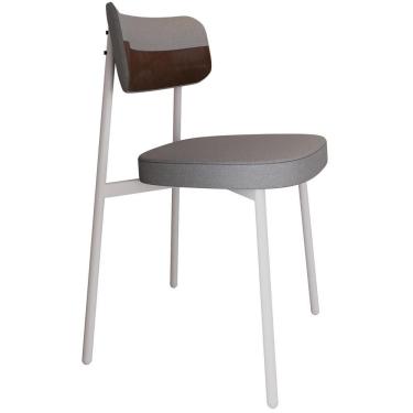 Imagem de Cadeira Estofada Para Sala De Jantar Astrid Branco C01 Linho Cinza Courino Whisky - Lyam Decor