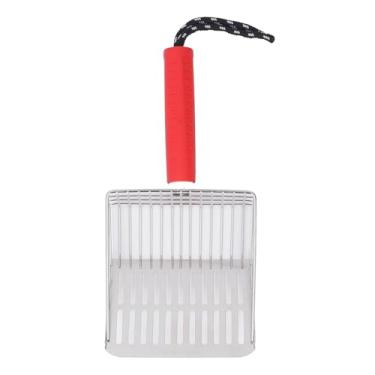 Imagem de QANYEGN Colher de maca de gato, alça removível, peneira de areia de gato, pá de areia de gato de filtragem rápida de aço inoxidável para cocô de cachorro e gato gatinho (Red)