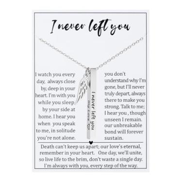Imagem de JINGMARUO Presentes de simpatia Colar com asas de anjo I Never Left You Memorial Bereavement Keepsake for Loss of Loved One, standard, Metal, Sem Pedra Preciosa