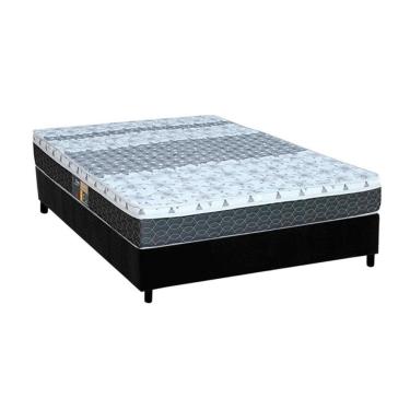 Imagem de Cama Box Casal: Colchão Molas Bonnel Castor System Class + Base Crc Suede Black(138X188)