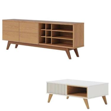 Imagem de Rack Bancada Noronha 1.8 Freijó Com Mesa De Centro Jeri Off White Frei