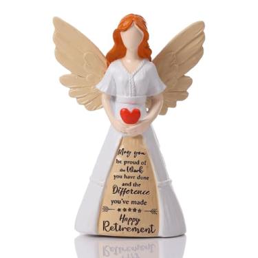 Imagem de Cyrelwing Presente de aposentadoria para mulheres, Happy RetiredPresent 20 cm Estatueta de anjo de aposentadoria feita à mão para decoração de festa de aposentadoria de colega de trabalho aposentado