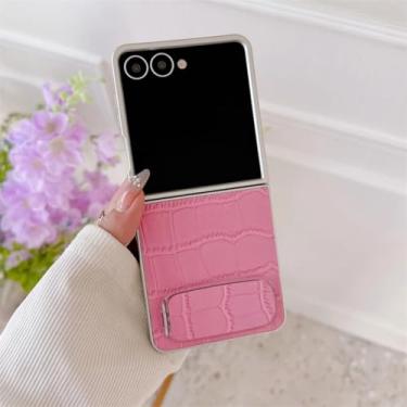 Imagem de Capa para Galaxy Z Flip5, capa de couro sólida da moda com suporte, capas fofas (para Galaxy Z Flip5/rosa)