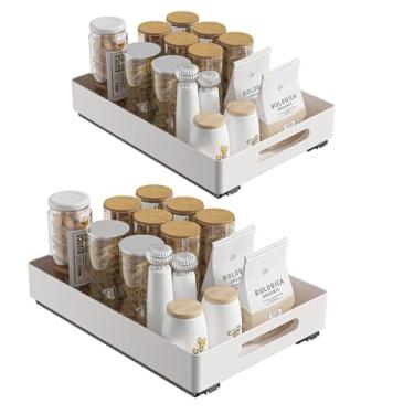 Imagem de Pacote com 2 organizadores de armário, gaveta deslizante adesiva para armários, prateleiras de gaveta destacáveis e coladas, organizadores de gaveta multifuncionais para cozinha, banheiro, quarto