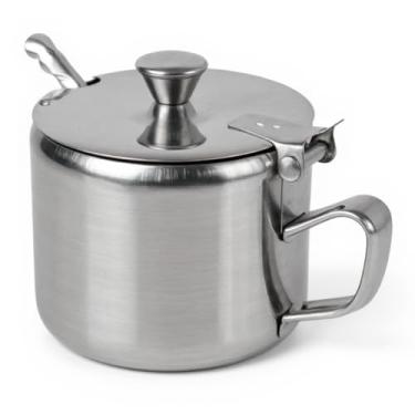 Imagem de Açucareiro de Aço Inox Fosco 420ml com Colher | Tampa com Encaixe Preciso e Fundo de Vidro | Para Café, Chá, Cappuccino e Cozinha | Alta Durabilidade