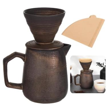 Imagem de Conjunto clássico de coador de café de cerâmica com 100 papéis de filtro, 620 ml, ideal para fabricação de cerveja em casa ou escritório