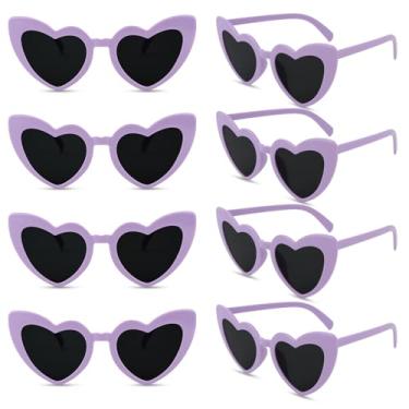 Imagem de AMCAMI 8 pares de óculos de sol de despedida de solteira em forma de coração, decorações de festa, presentes de dama de honra, mulheres, meninas, Roxa, M