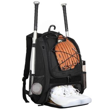 Imagem de Mochila esportiva grande com suportes de tacos, bolsa de equipamentos com vários compartimentos para beisebol, softbol e lacrosse, 35 x 19 x 46 cm