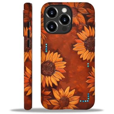 Imagem de Flivro Capa magnética para iPhone 16 Pro Max, compatível com Magsafe, capa rígida de policarbonato e amortecedor interno de silicone, à prova de impacto, design fino para iPhone 16 Pro Max - Girassol