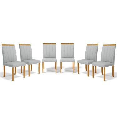 Imagem de Kit Com 6 Cadeiras Aurora Madeira Maciça Estofadas Para Mesa De Jantar Linho Cinza 407