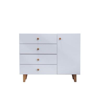 Imagem de Cômoda 4 Gavetas 1 Porta 112x91x47 Branco Real - Mdf Arauco