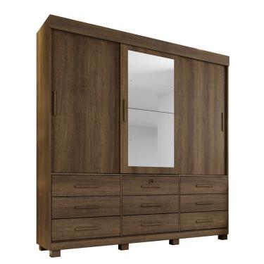 Imagem de Guarda Roupa Londres 3 Portas 9 Gavetas 4 Prateleiras Com Espelho - Benetil
