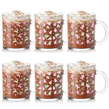 Imagem de Vesici Conjunto de 6 canecas de vidro de Natal 340 g canecas de café de Natal de inverno com alça Papai Noel pão de gengibre floco de neve, boneco de neve, xícaras de café geladas, presente de Natal