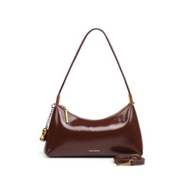 Imagem de Bolsa crescente de couro com cera de óleo avançada, bolsa feminina para axila, bolsa de ombro, bolsa transversal, bolsa de mão, carteira pequena, Marrom caramelo, Small, Bolsa quadrada pequena