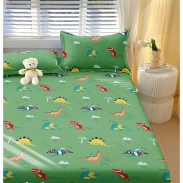 Imagem de Conjuntos de Roupa de Cama Com Estampado Animal (Tamanho Individual/Duplo/King Size), AlgodãO, Cores Resistentes(Dinossauro verde,Queen 03 Peças)