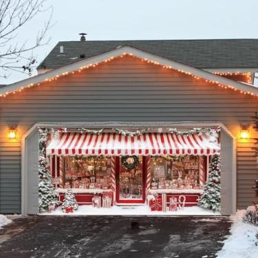 Imagem de Wrokshop Christmas Santa's Wrokshop Faixa de porta de garagem de Natal rústica fundo 1,8 x 4 m Placa de quintal grande para inverno, interior, exterior, parede, porta, cerca de casa, decoração de