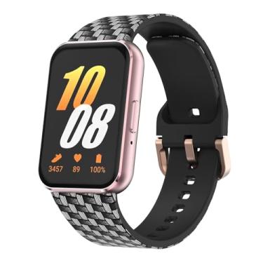 Imagem de Pulseira de relógio de silicone para Samsung Galaxy Fit3 xDfind com fivela dourada impressa (textura de fibra de carbono)