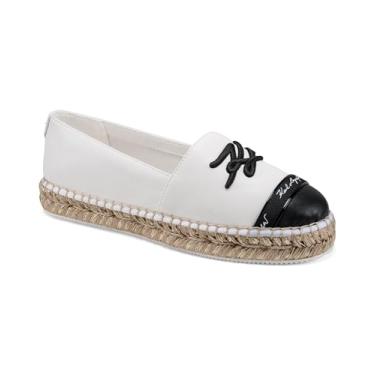Imagem de Karl Lagerfeld Sapatilha feminina Millicent Flat Espadrille Slip on com logotipo, Branco brilhante/preto, 41