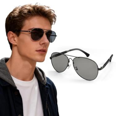 Imagem de Pacote com 1 óculos de sol aviador polarizados para homens e mulheres, óculos de sol clássicos para dirigir, viajar, proteção solar, Cinza