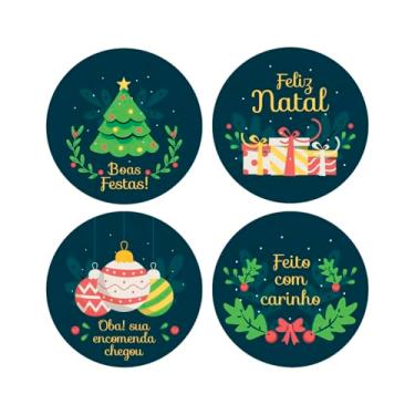 Imagem de PlimShop Adesivos Natalinos Redondos, Kit com 100 Etiquetas Decorativas, Amarelo, Tema Natal e Boas Festas, Autocolante para Presentes e Embalagens