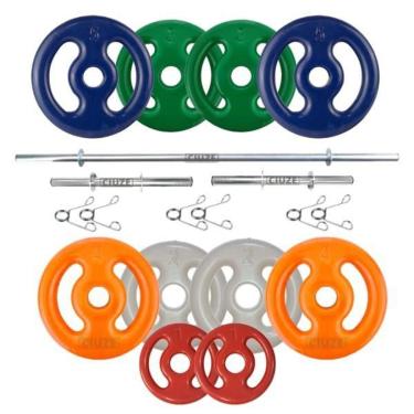 Imagem de Kit Completo - 3 Barras + 30kg Anilhas Emborrachadas-Feminino