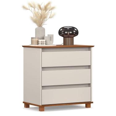 Imagem de Mini Cômoda Para Quarto 3 Gavetas Prisma Off White/freijó