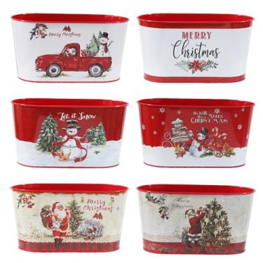 Imagem de 6 peças de baldes de metal de Natal, decorações de Natal, baldes de gelo, potes de metal, baldes galvanizados para doces, bebidas, bebidas, banheira, para festas, mesa de Natal, centro de mesa