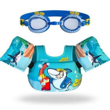 Imagem de Kit Infantil Boia e Colete SalvaVidas Óculos Natação Criança Praia e P