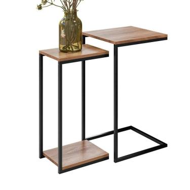 Imagem de Conjunto 2 Mesas Laterais Pés Metálicos Estilo Industrial Loft D09 Demolição/preto - Mpozenato