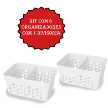 Imagem de Kit Com 6 Cestos Mini Multiuso Com 1 Divisória Verde/Rose/Preto/Marrom