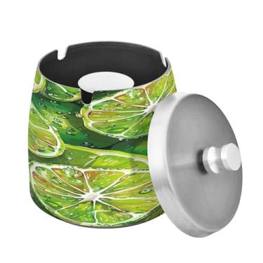 Imagem de Blueangle Cinzeiro de limão verde com tampa para cigarros, à prova de vento/chuva, aço inoxidável, sem fumaça, inodoro, cinzeiro para uso interno ou externo (475)
