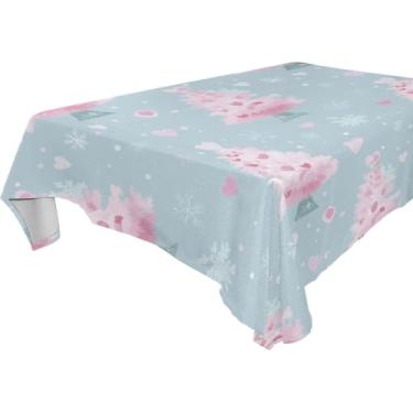 Imagem de Blueangle Toalha de mesa rosa para árvore de Natal – Toalha de mesa retangular de poliéster impermeável e resistente a manchas para ambientes internos e externos, 137 x 183 cm (565)