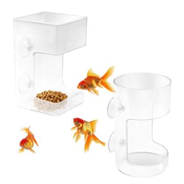 Imagem de 2 bandejas de alimentação para aquário com ventosa, tubo de alimentação para peixes, automático, alimentador de alimentos, dispensador automático para todos os tipos de acessórios de tanques de
