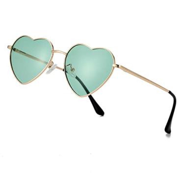 Imagem de JOVAKIT Óculos de sol com coração polarizado para mulheres, estilo adorável, armação de metal, lentes de proteção UV400, A11 Ouro/Verde, lenswidth