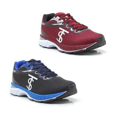 Imagem de Tênis Masculino Esportivo, 2 Pares, Resistente, Confortável, Sola Antiderrapante (Bordo E Preto/Azul, BR, Adulto, Numérico, 40)