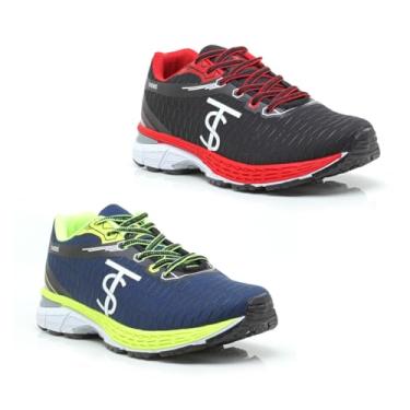 Imagem de Tênis Masculino Esportivo, 2 Pares, Resistente, Confortável, Sola Antiderrapante (Preto/Vermelho E Marinho/Verde, BR, Adulto, Numérico, 43)