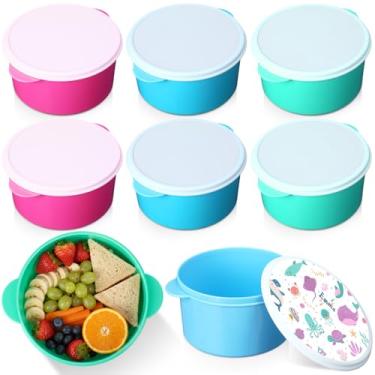 Imagem de FoldTier 6 peças de lancheira em branco de sublimação redonda reutilizável de plástico Bento Box 5,6 x 3,15 polegadas recipientes de armazenamento de alimentos por sublimação DIY recipiente bento para