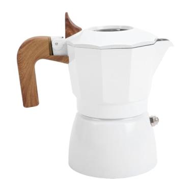 Imagem de YOUTHINK Cafeteira Com Fogão, Design de Válvula Dupla de Liga de Alumínio Vintage de 2 Xícaras Com Cabo de Madeira para Fabricação Rápida, Cafeteira Italiana para Camping ou Uso Doméstico (Branco)