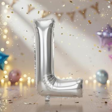 Imagem de Balões grandes de letras prateadas G de 81 cm, balões de alfabeto Mylar preenchidos com hélio para festas de aniversário e decorações de aniversário, suprimentos grandes de decoração de festa prata