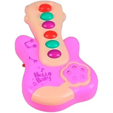 Imagem de Mini Guitarra Infantil Musical com Luzes e Sons – Brinquedo Educativo para Bebês e Crianças, Estimula Coordenação e Criatividade (Rosa)