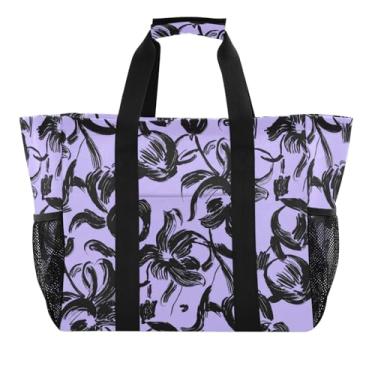 Imagem de Wassud Sacolas de compras reutilizáveis com flores abstratas grande bolsa organizadora de lona impermeável para praia, piquenique, lavanderia, viagem