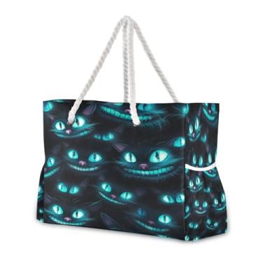 Imagem de Wassud Bolsa de praia grande com olhos azuis brilhantes para mulheres, à prova d'água, à prova de areia, bolsa de viagem com zíper e bolso para piscina, academia, acampamento