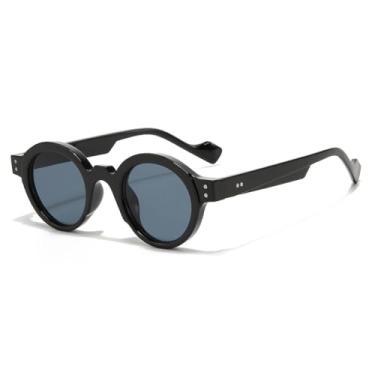Imagem de HCPIHF Óculos redondos masculinos punk, armação dupla colorida uv400 retrô com rebites e lentes transparentes (preto)