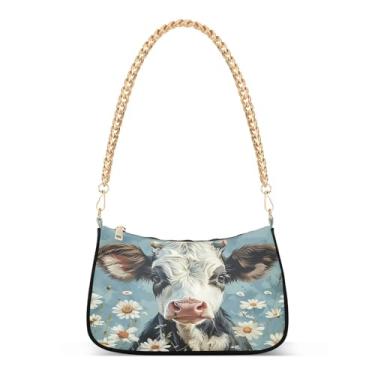 Imagem de CEBUGI Bolsas transversais femininas bolsa de ombro com desenho animado de vaca bolsa clutch elegante com alça de corrente