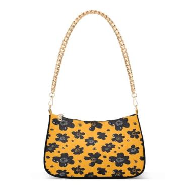 Imagem de CEBUGI Bolsas transversais femininas bolsa de ombro flores pretas bolsa clutch elegante com alça de corrente