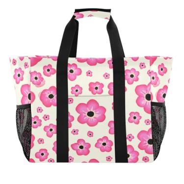 Imagem de Wassud Sacolas de compras reutilizáveis em creme claro com flores, bolsa grande, impermeável, organizador de lona para praia, piquenique, lavanderia, viagem