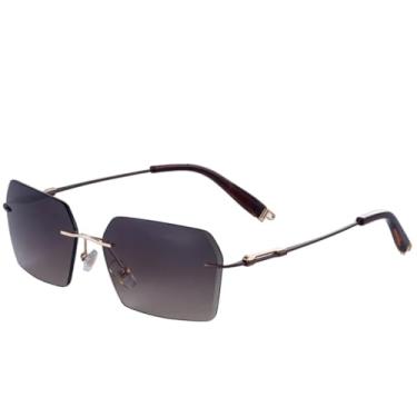 Imagem de JRLLFD Óculos de sol vintage sem aro de metal feminino, moda luxuosa, punk, masculino, óculos de sol para áreas externas, UV400 (cinza café chá)