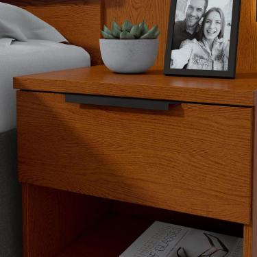 Imagem de Cabeceira Casal 160cm 2 Mesas De Cabeceira Com Led Calitan Frassino Preto Fosco